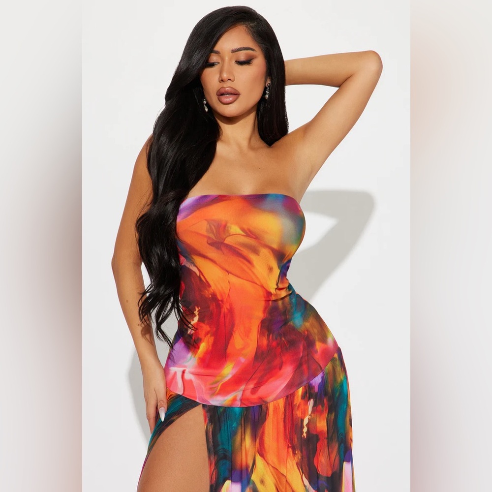 Fashion Nova - Seasonal Love Mesh Maxi Dress - Multi Color - Picture 2 of 3